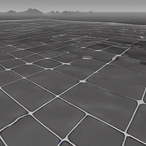 Prompt: landscape flat surface of planet covered with black metal plates. photorealistic unreal engine