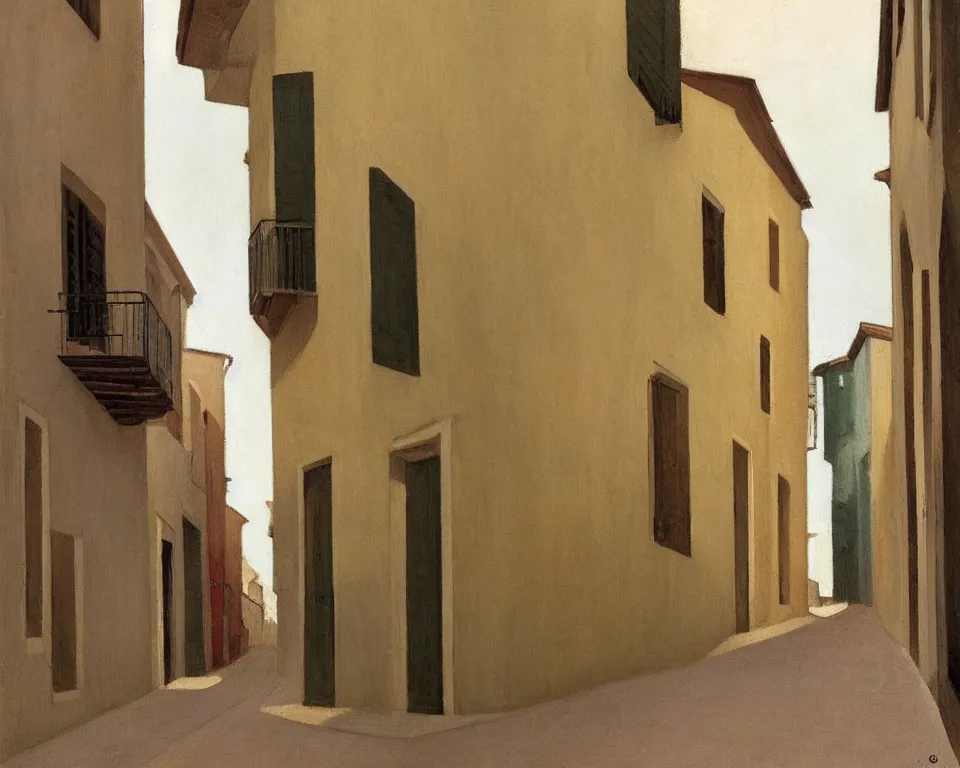 Image similar to a quaint, narrow italian street by hopper