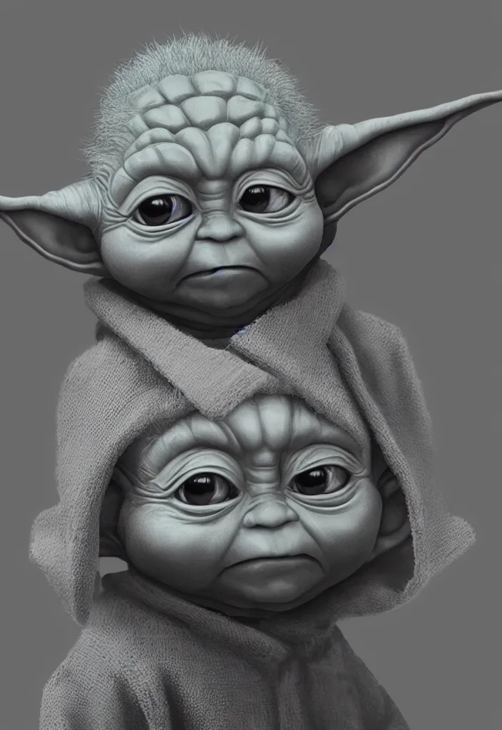 Image similar to a portrait of a baby yoda graphic design by palefroi, nanae kawahara, damien tran, risoprint, elements in a composition, white space, artstation, greyscale, artwork