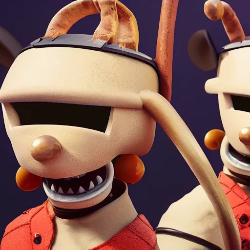 Image similar to scary Godlike masked and helmeted samurai in the style of Wallace and Gromit , award winning , post processing , suspenseful , masterpiece , octane rendered