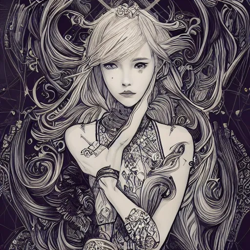 Image similar to the most incredibly beautiful and elegant and cute woman, an ultrafine detailed illustration by james jean, final fantasy, intricate linework, bright colors, behance contest winner, vanitas, angular, altermodern, unreal engine 5 highly rendered, global illumination, radiant light, detailed and intricate environment