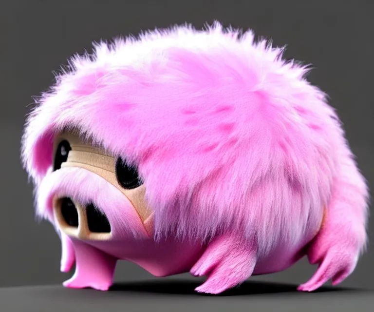 Prompt: high quality 3 d render hyperrealist very cute small tardiradiant, plush mascot, short spiky dense fluffy smooth hair, photo from the side, pink fluffy fur, 1 5 0 mm, beautiful natural soft light, rim light, vray, smooth background, artstation, ultra detailed