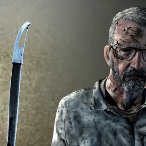 Image similar to a still of Gordon Freeman holding a crowbar in the Walking Dead, 4k, cinematic, hyperdetailed