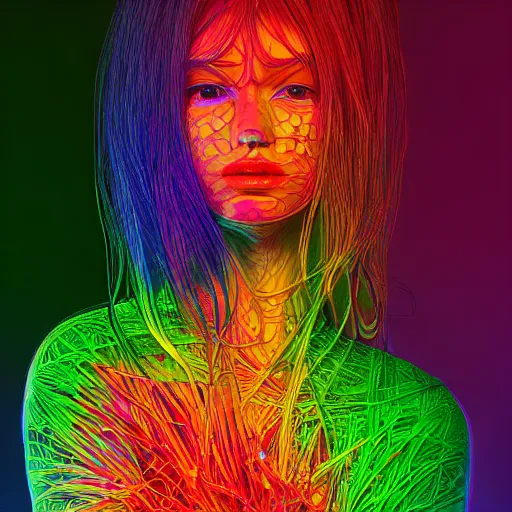 Prompt: the portrait of an unbelievably beautiful woman partially made of rainbow onions, an ultrafine detailed illustration by james jean, final fantasy, intricate linework, bright colors, behance contest winner, vanitas, angular, altermodern, unreal engine 5 highly rendered, global illumination, radiant light, detailed and intricate environment