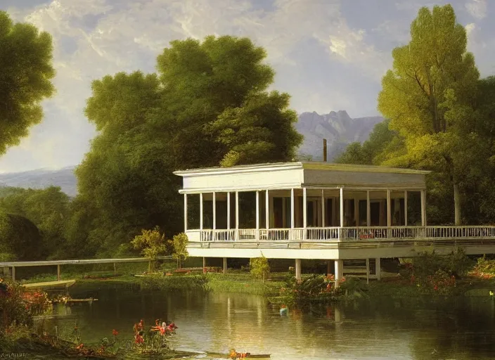 Prompt: painting of the farnsworth house by thomas cole