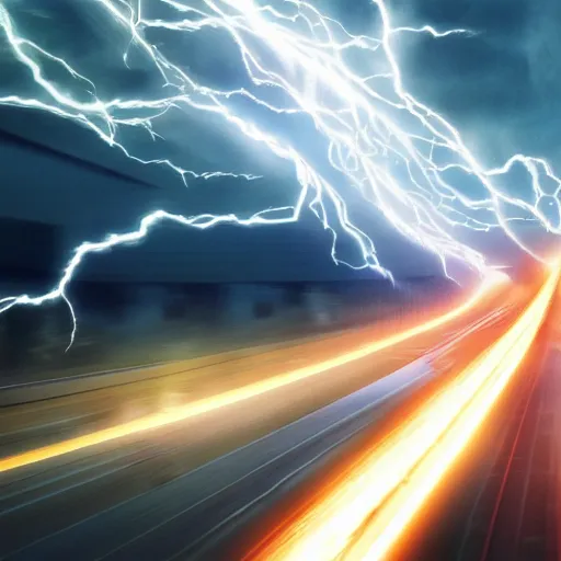 Prompt: the flash traveling faster than light, cgi concept art, lightning effects, speed effect, particles