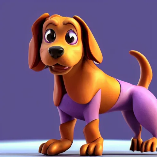 Image similar to a beautiful 3d render of a purple dog in a disney movie, in the style of disney, pixar, the dog is doing a ballet dance, highly detailed, 8k resolution