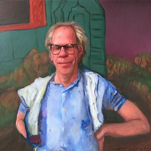 Image similar to Oil painting of Lars Vilks posing infront of Nimis