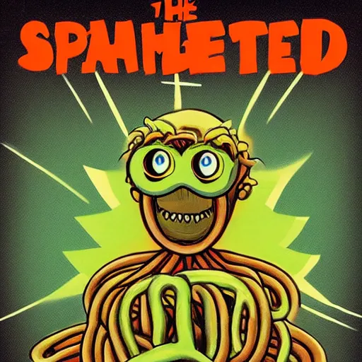 Image similar to the sphagetti monster in the style of 1 9 6 0 s, atheism god