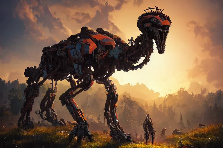 Image similar to tallneck machine mecanical creature robot of horizon forbidden west horizon zero dawn radiating a glowing aura global illumination ray tracing hdr fanart arstation by ian pesty and alena aenami artworks in 4 k