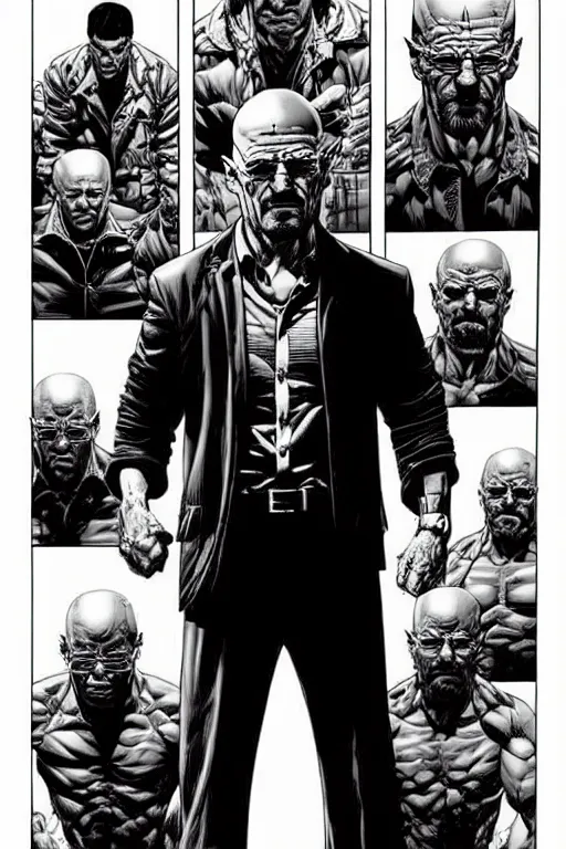 Image similar to character art by mike deodato, walter white, absolute chad