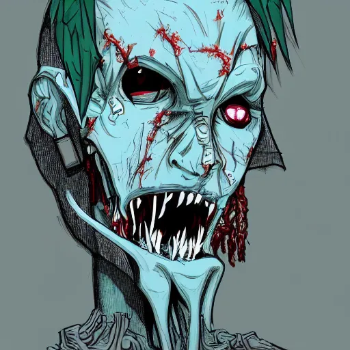 Image similar to cyberpunk zombie, sharp lines, digital, artstation, colored in