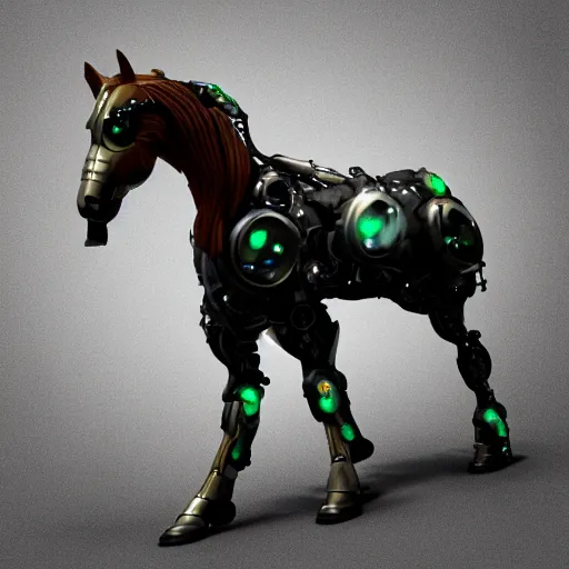 Image similar to a cybernetically enhanced horse, digital art, 3 d render, blender,