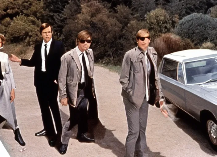 Prompt: a still from a 1 9 7 0 s spy tv show, man from uncle, mission impossible, james bond, ufo