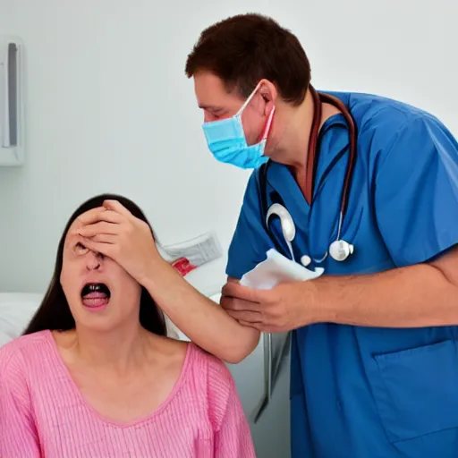 Image similar to a stock image photograph of a doctor diagnosing a terrified patient with being british