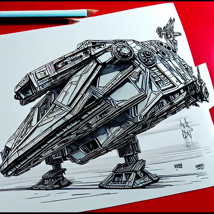 Image similar to bus like a kitan strider from star wars in attack, high detailed pen drowning