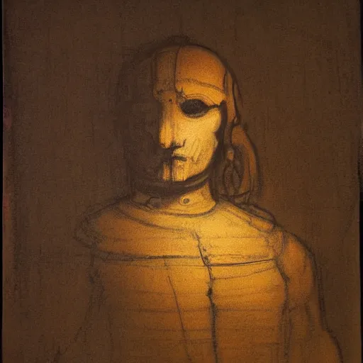 Prompt: perfect sketch of android, umbra, pastel, by Rembrandt,