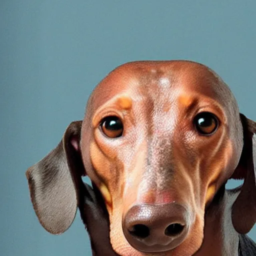 Prompt: Dwayne The Rock Johnson's head on the body of a dachshund