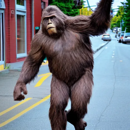 Image similar to bigfoot walking down the street in downtown Bremerton Washington