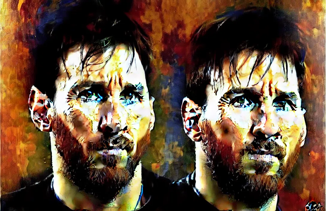 Prompt: portrait of lionel messi!!!!!!!!!!!!!!!!!!!!!!!!!!!, detailed face, detailed painting, epic lighting, by ilya repin, phil hale and kent williams
