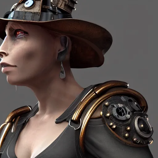 Prompt: Steampunk Character, Unreal Engine 5, Detailed Character Design, AAA Game, RTX, 3D Render
