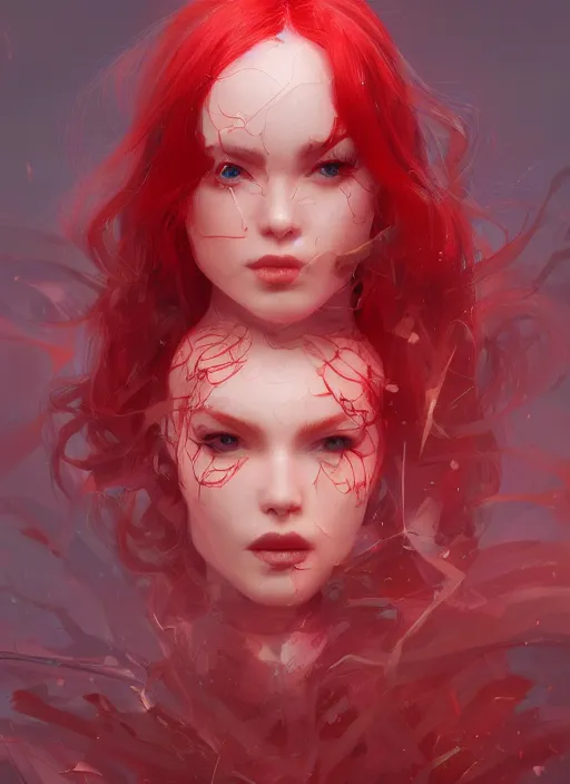 Prompt: a beautiful red - haired girl dressed as a superhero, intricate, elegant, highly detailed, digital painting, artstation, concept art, smooth, sharp focus, illustration, ethereal, misty, by zeen chin and ruan jia, 8 k, octane render