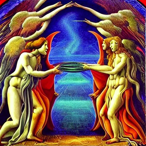 Image similar to the way out of purgatory, dmt airbrush art by botticelli