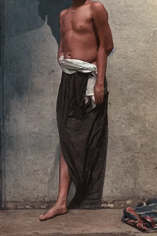 Image similar to Full-length portrait of a handsome young pregnant male on the streets of Bangkok, historically reliable photo chronicle, 1975, ultra detailed digital art, octane render, 4K, by John William Waterhouse and Edwin Longsden Long and Theodore Ralli and Nasreddine Dinet