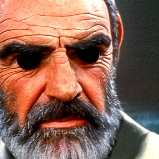 Prompt: sean connery as big boss, ( ( eye patch ) ), white hair, movie still