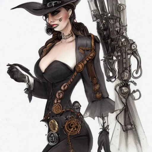 Prompt: sketch of a steampunk witch, trending on artstation