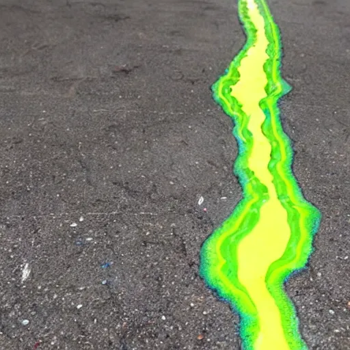 Image similar to colorful slime dripping from cracks in cement