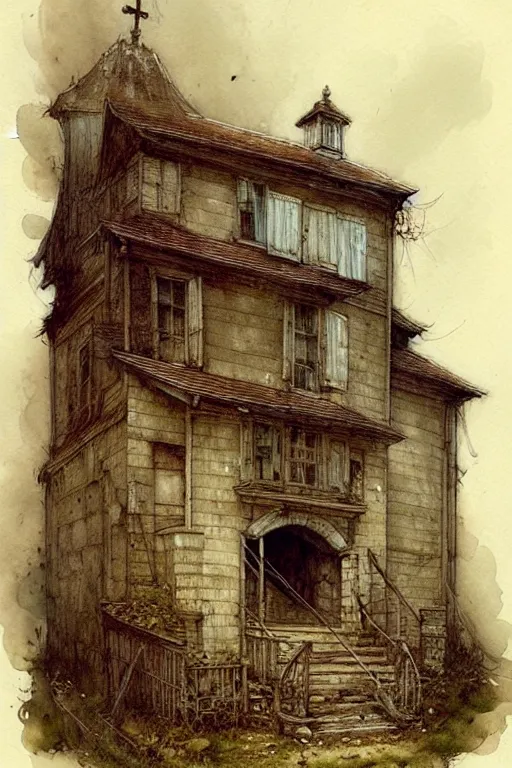 Prompt: (((((a multistory ramshackle Chapel))))) by Jean-Baptiste Monge!!!!!!!!!!!!!!!!!!!!!!!!!!!