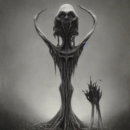 Image similar to a hyperrealistic brightly colored painting of a psychedelic alien nightmare, by john kenn mortensen and zdzislaw beksinski, highly detailed, vivid color,