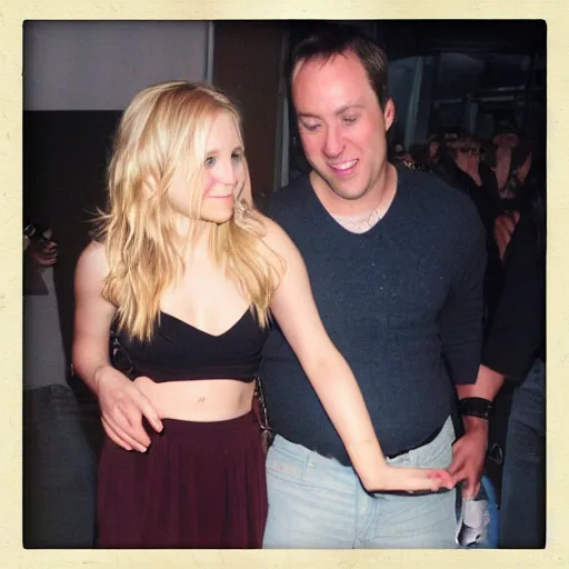 Image similar to photograph of me grabbing kristen bell's fat chubby belly, her belly is fat and round, 8 k, sharp, detailed