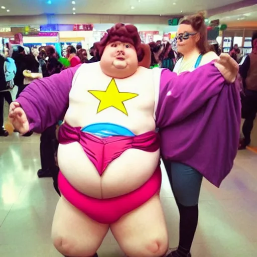 Prompt: obese man cosplaying as sailormoon