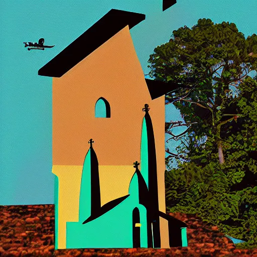 Image similar to paint surrealist 🛩🌿⛪, digital art