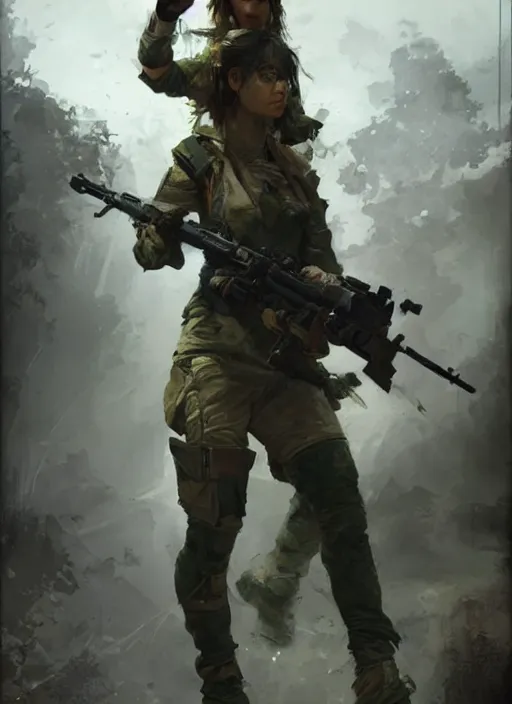 Image similar to of a sniper girl in war, portrait, by ruan jia and ross tran, detailed, epic, video game art.