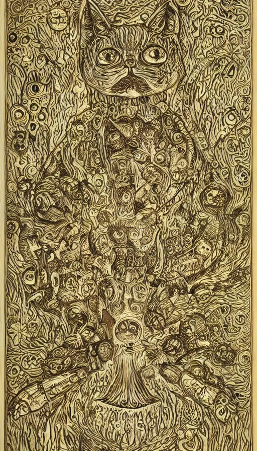 Image similar to The end of an organism, by Louis Wain engraved on a wooden board, collored