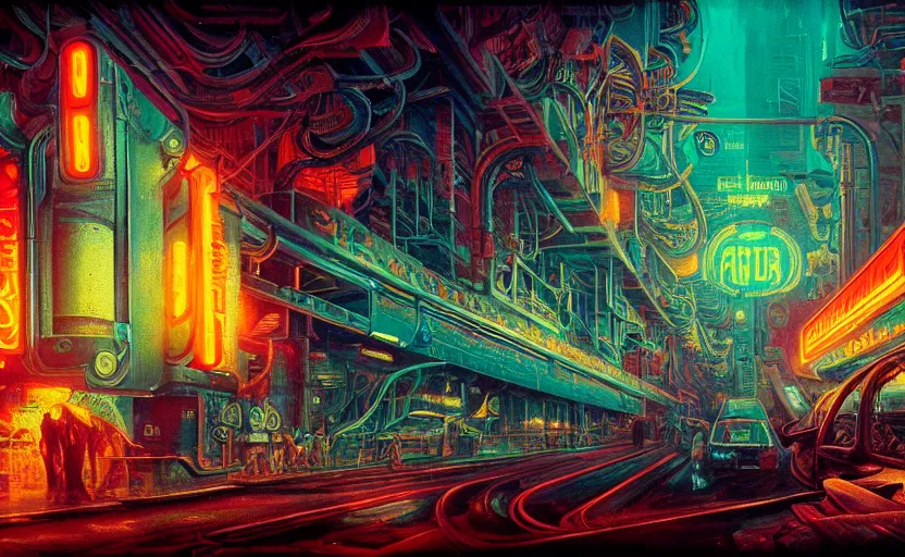 Prompt: Retro future advertising poster, illustrated by H.R. Giger and Gaston Bussiere, 35mm lens, beautiful macro close-up imagery, vibrantly lush neon lighting, beautiful volumetric-lighting-style atmosphere, a futuristic atmosphere, intricate, detailed, photorealistic imagery, trending on artstation, 4k, 8k