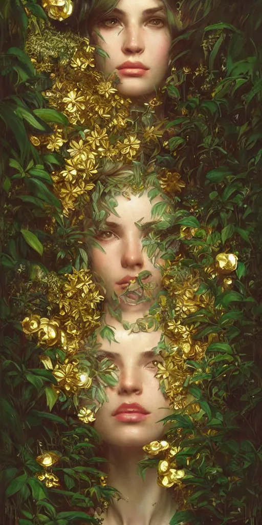 Image similar to hyper realistic photographer looking through a vintage medium format camera, design on white background, beautiful details, lush foliage cyberpunk, gold, drawn by john singer sargent, tom bagshaw, norman rockwell, alphonso mucha, lolish, trending on artstation