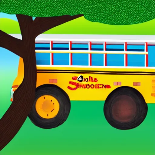 Image similar to photograph of a school bus stuck in a tree. extremely detailed. 4 k