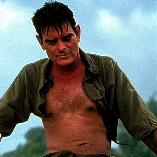 Image similar to charlie sheen in apocalypse now