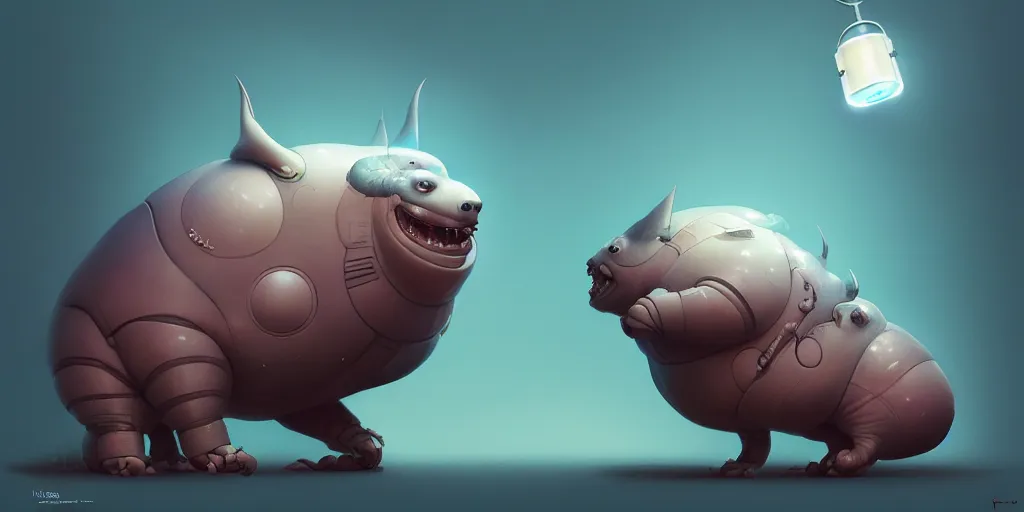 Prompt: a cute strange sci fi fatty animal by miyazaki, karol bak, james jean, tom bagshaw, sharp focus, trending on artstation, cinematic lighting, hyper realism, octane render, 8 k, hyper detailed, vivid, ultra detailed, highly detailed, zbrush, concept art, creature design