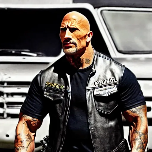 Image similar to dwayne johnson in sons of anarchy 4 k detailed