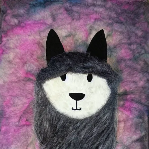 Prompt: happy storm cloud made of fur, mixed media