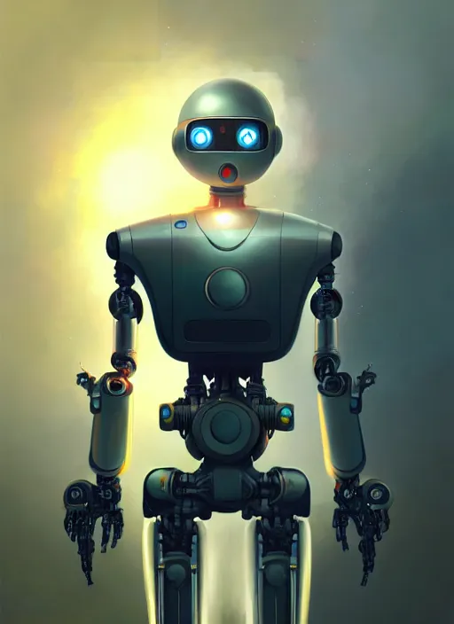 Prompt: a robot with a jetpack, diffuse lighting, fantasy, highly detailed, photorealistic, digital painting, artstation, illustration, concept art, smooth, sharp focus, in the style of tom bagshaw