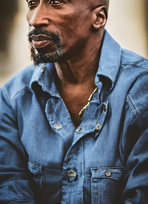 Prompt: dslr photo portrait still of 5 0 year old age 5 0 tupac at age 5 0!!!, 8 5 mm f 1. 8