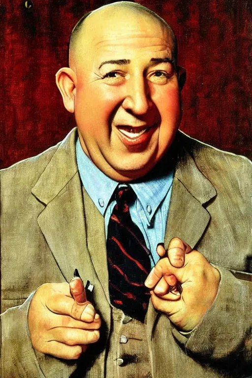 Image similar to curly howard from the three stooges painted by norman rockwell