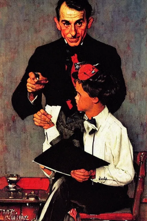 Image similar to juan tamariz portrait by Norman Rockwell, magician poster