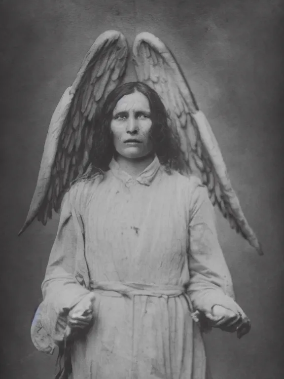 Prompt: portrait of angel of death, ww1 photo, grainy, high detail, high resolution,